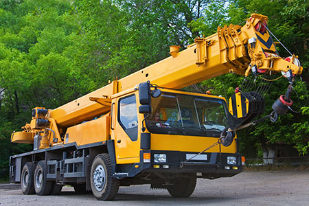 A mobile crane on a road