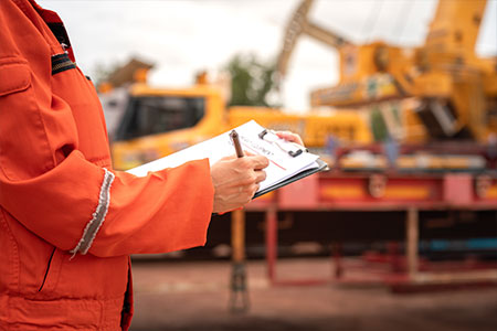 Construction worker filling out a risk assessment 