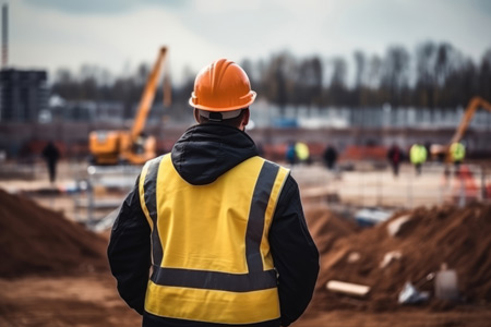 Construction site supervisor looking out onto building site