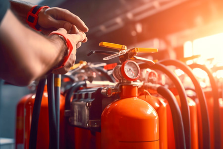 A man checking fire extinguishers