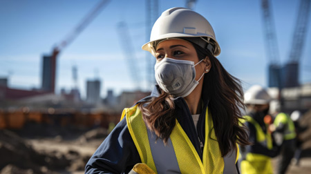 A builder wearing a certified face mask