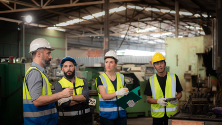 A group of construction workers talking