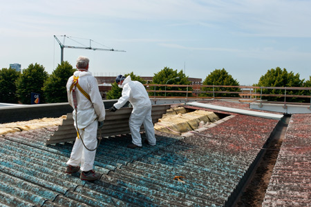 2 men removing asbestos from a roof